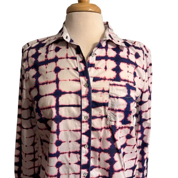 STYLUS Women's Navy and Pink Tie Dye Button Down Shirt size Medium - Picture 2 of 5